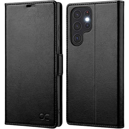 Рендер чехла-книжки OCASE для Galaxy S22 Ultra черного цвета.