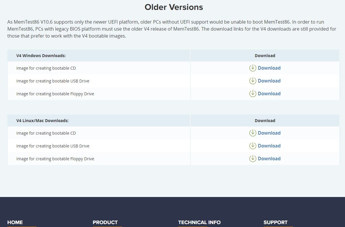 Страница загрузки MemTest86 старые версии