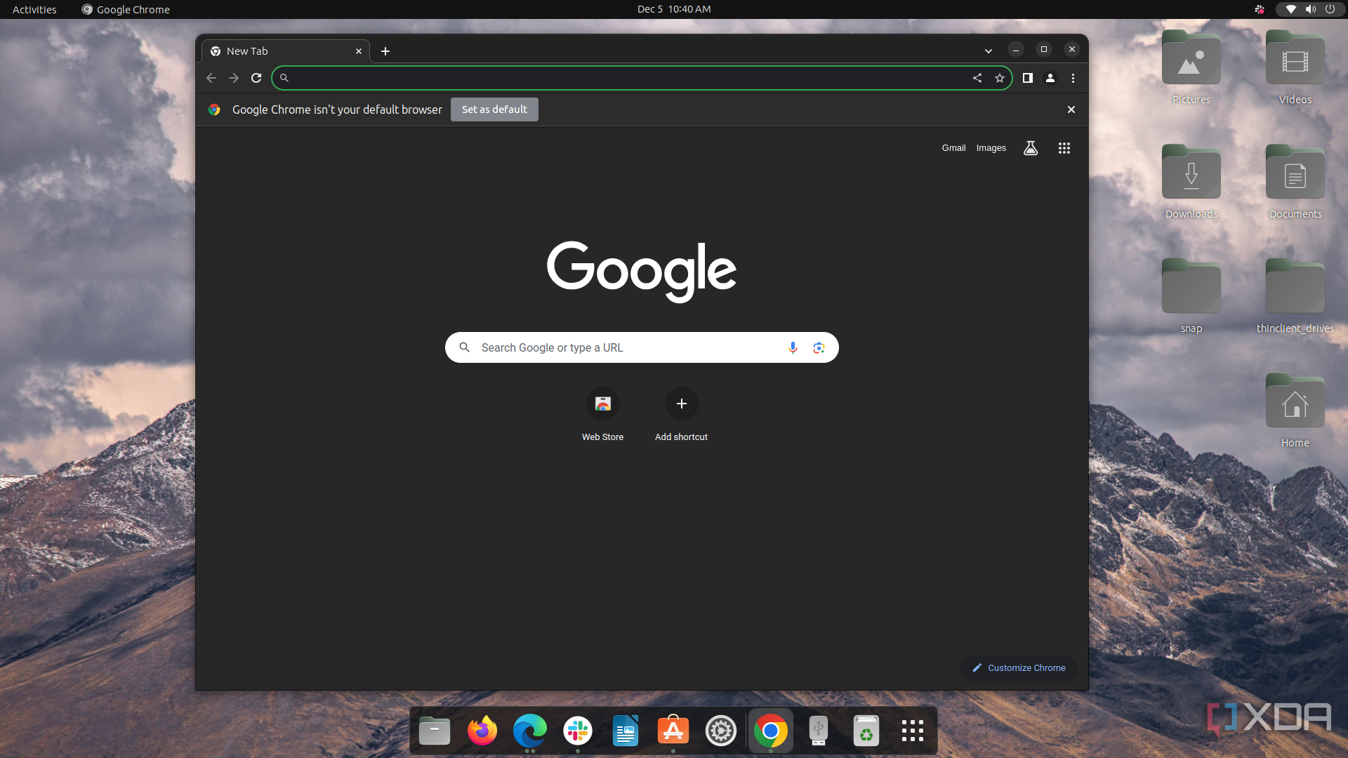 Скриншот Google Chrome, работающего на Ubuntu.