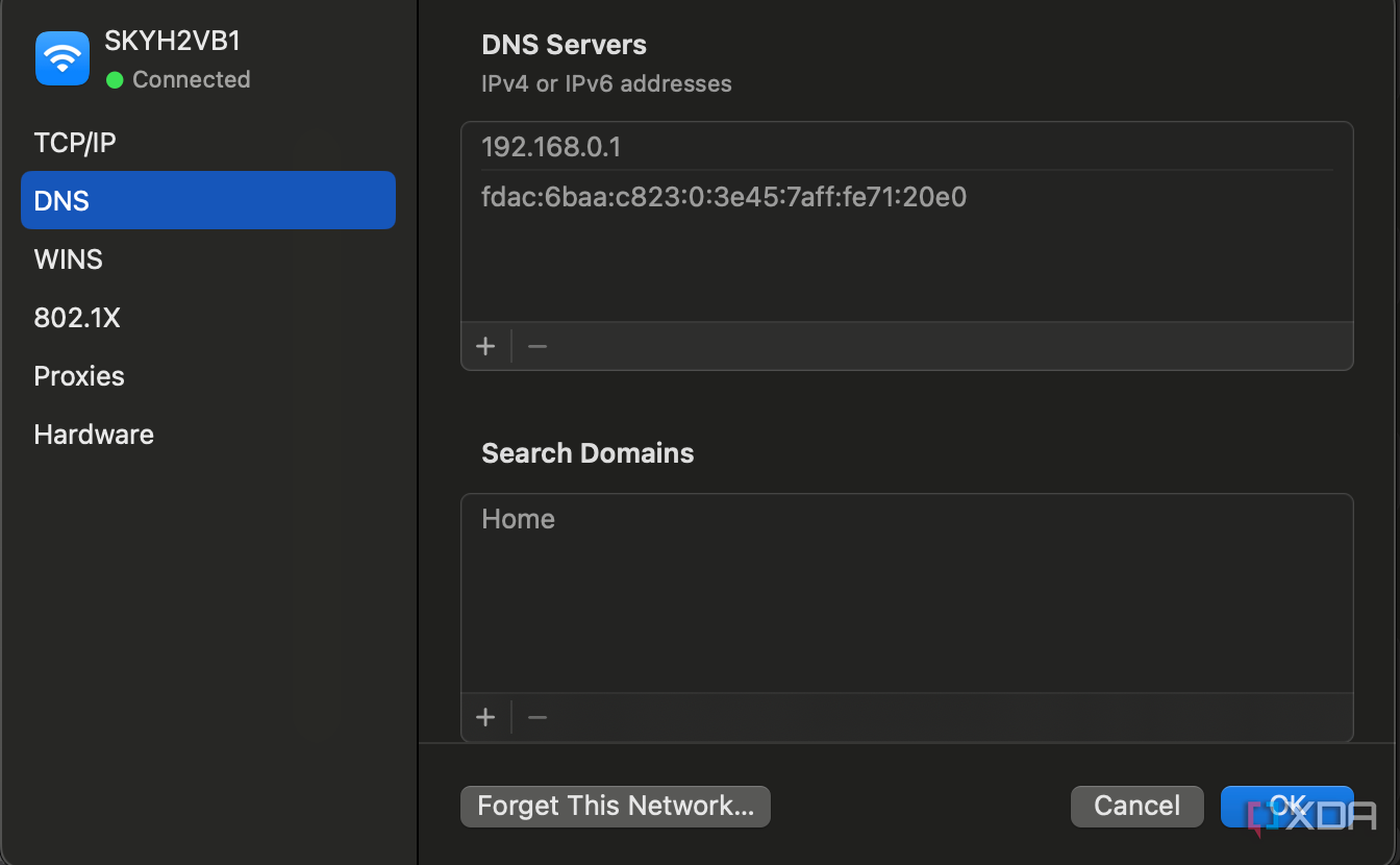 Скриншот конфигурации DNS-сервера MacOs.