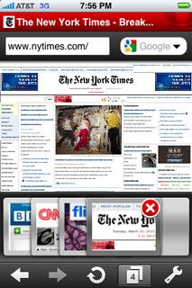 Снимок экрана Opera Mini для iPhone с веб-сайтом The New York Times