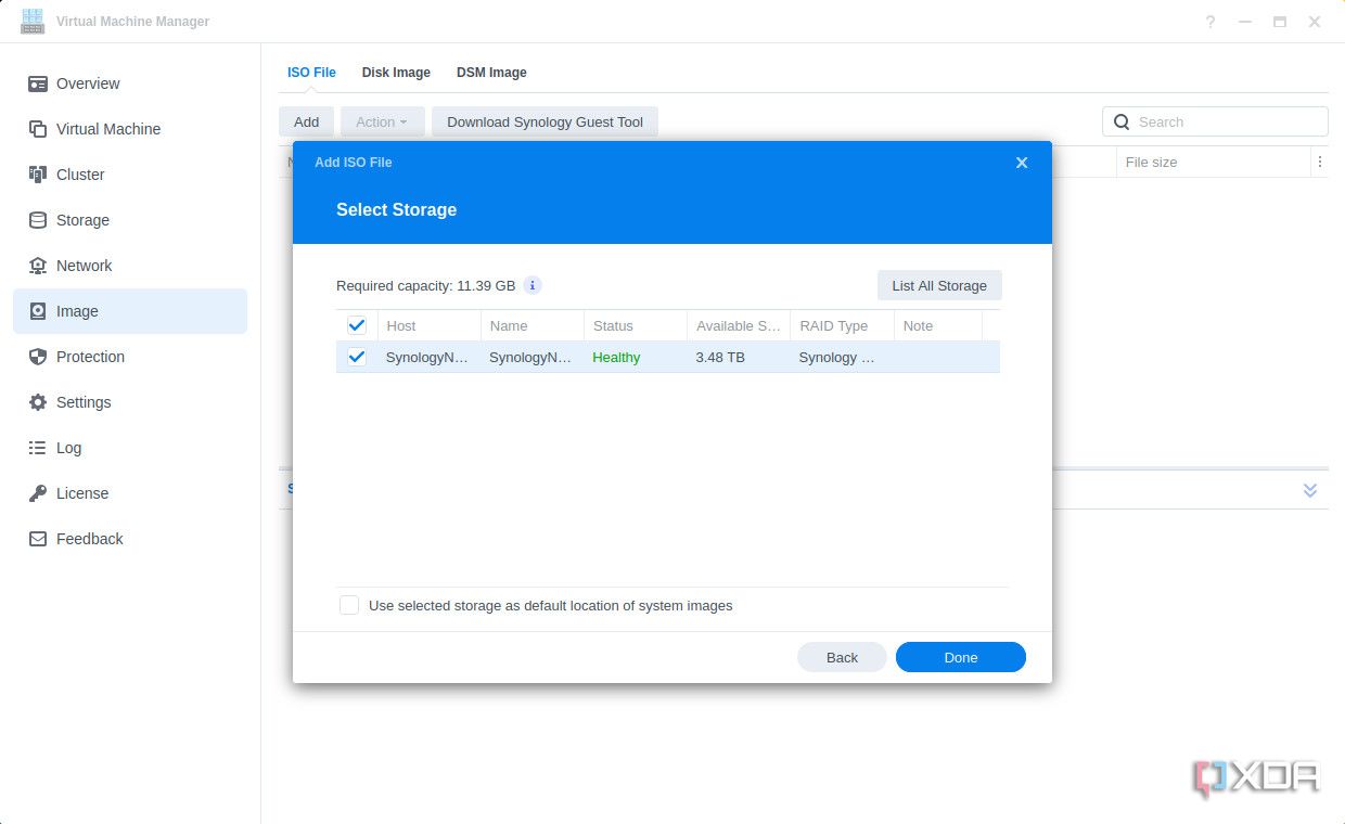 Настройка места хранения изображений в Synology Virtual Machine Manager