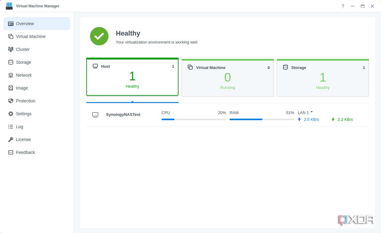 Панель управления Synology Virtual Machine Manager