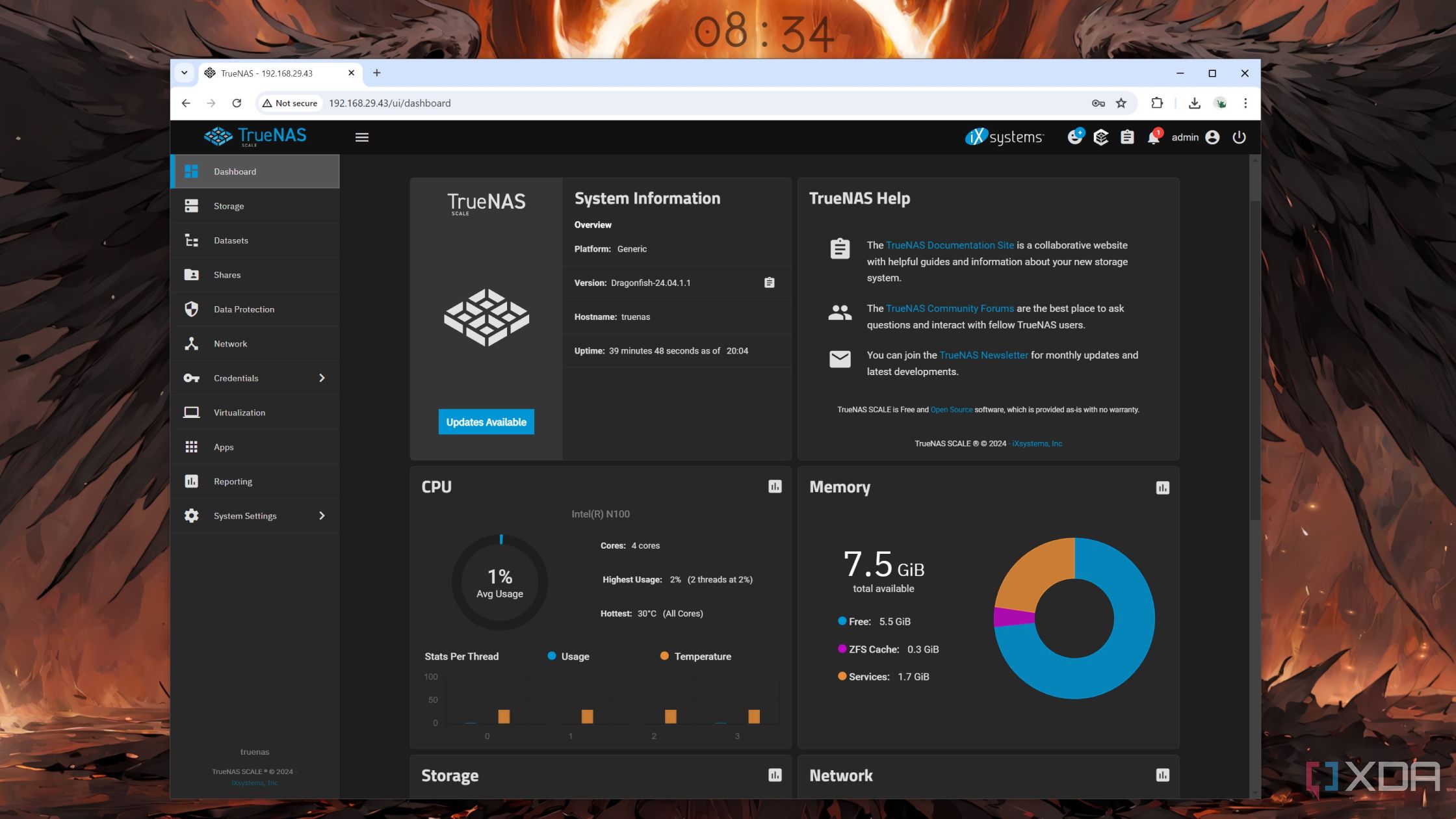 Веб-интерфейс TrueNAS Scale