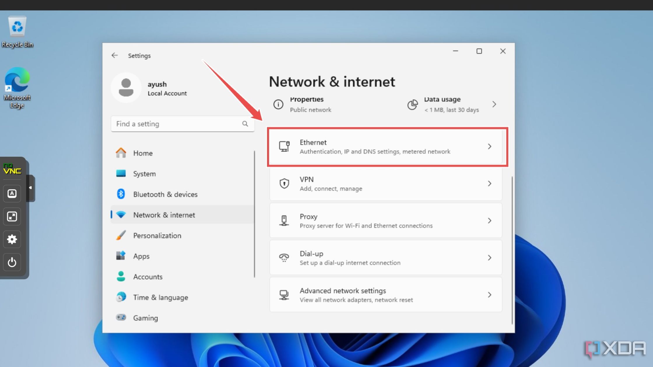 Проверка IPv4-адреса Ethernet-подключения виртуальной машины Windows 11