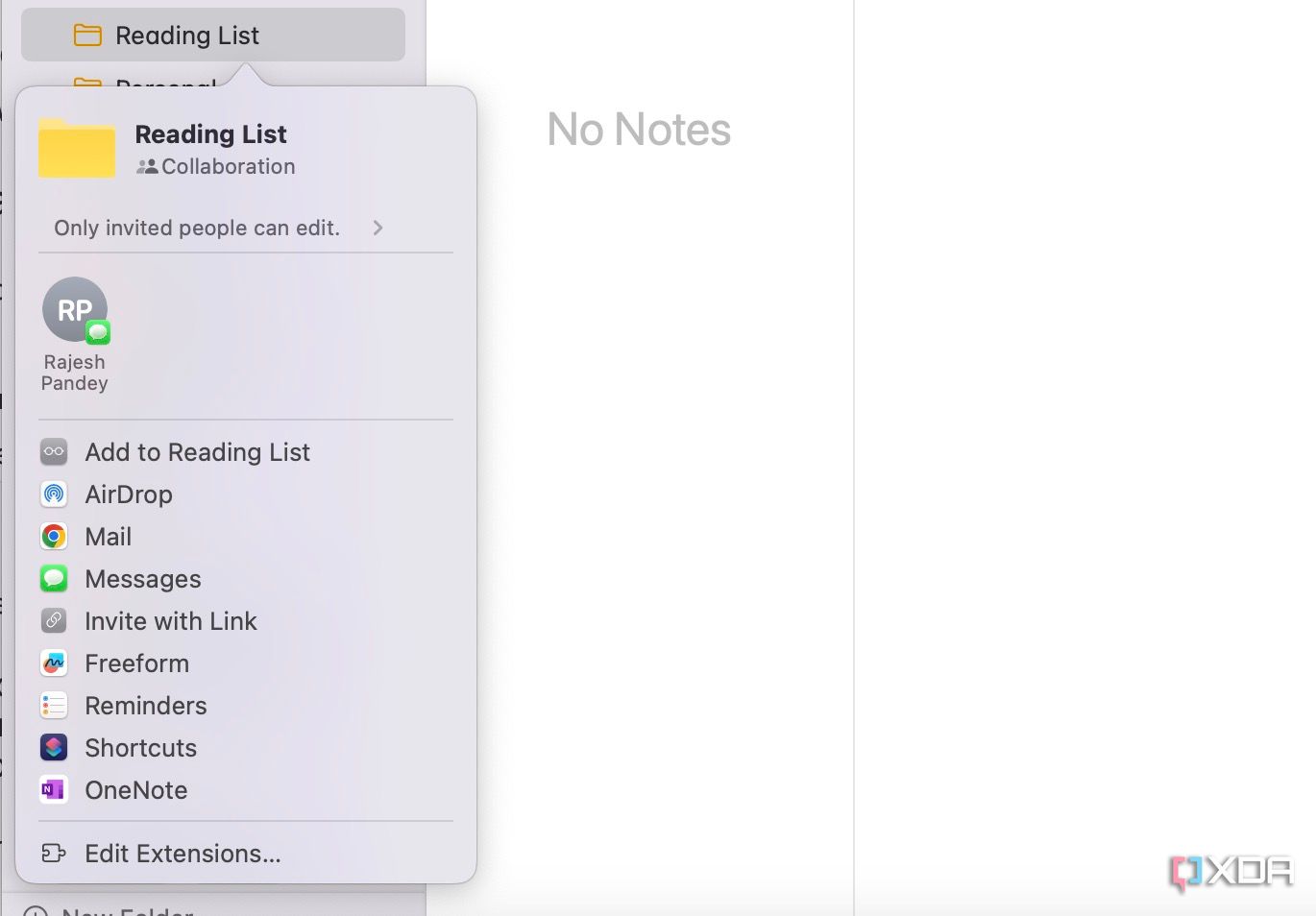 Совместная работа в Apple Notes