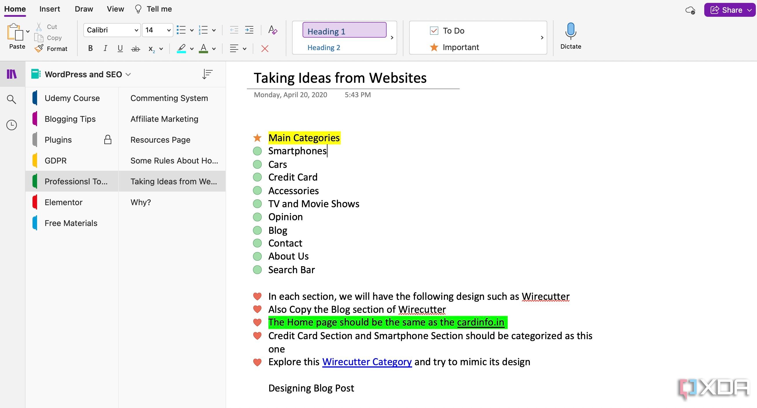 Пользовательский интерфейс OneNote